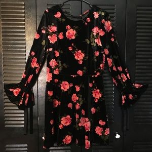 Velvet Black Floral Dress